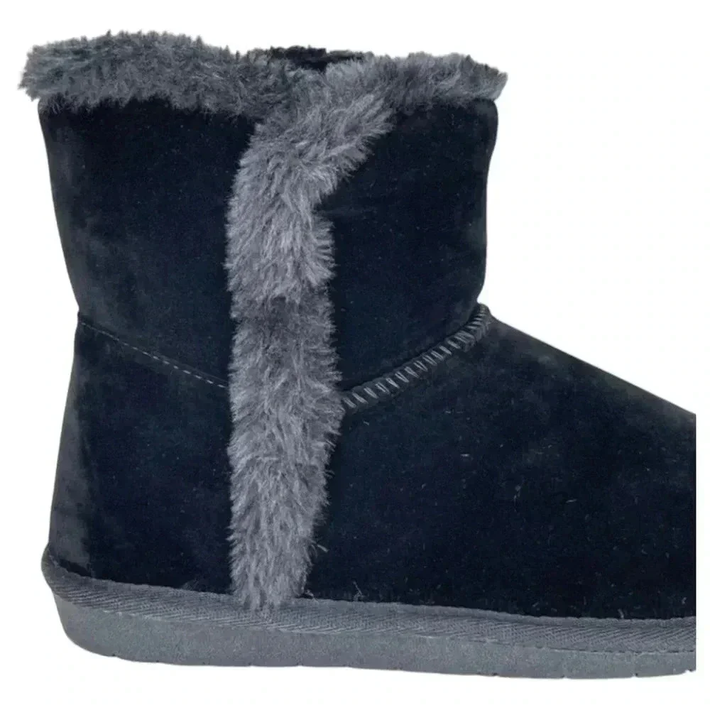 Sugar Polly Black Velvet Faux Fur Trim Womens Ankle Boots Size 6M